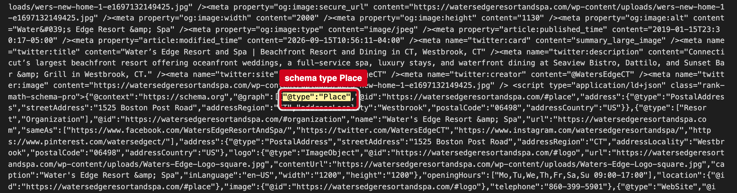 Screenshot: Machines are told you are a "Place", not a hotel